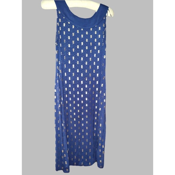 Charlie Paige Blue Summer Dress with Golden Pineapple Designs - Size S - Picture 2 of 5